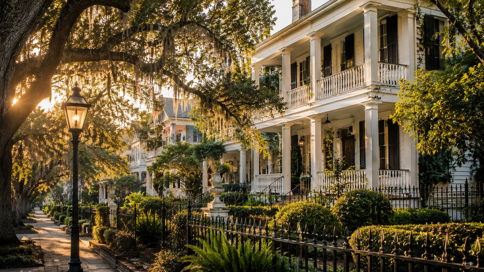 Pensacola East Hill historic luxury home with deep front porch and oak trees