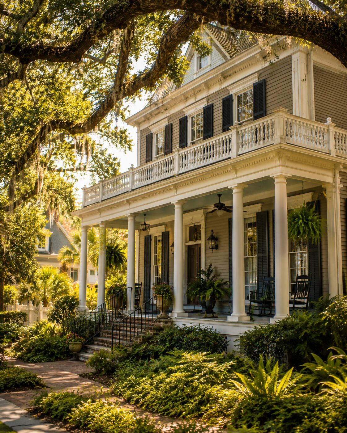East Hill Pensacola historic home with deep porch and mature oak trees