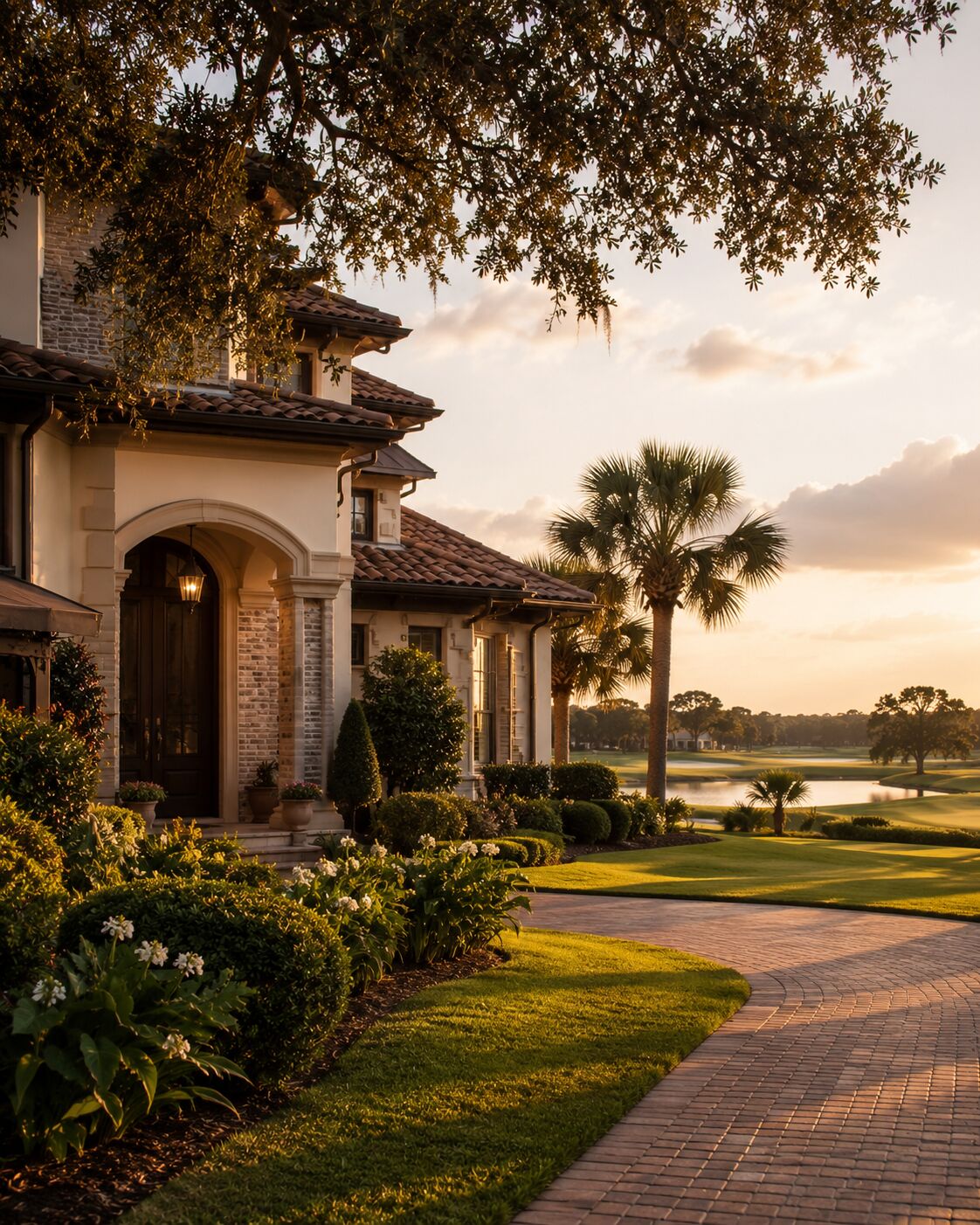 Marcus Pointe gated golf community home with mature landscaping